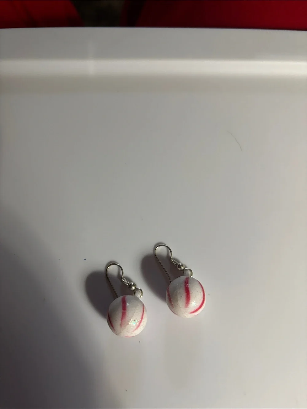 White and Pink Striped Bead Drop Earrings